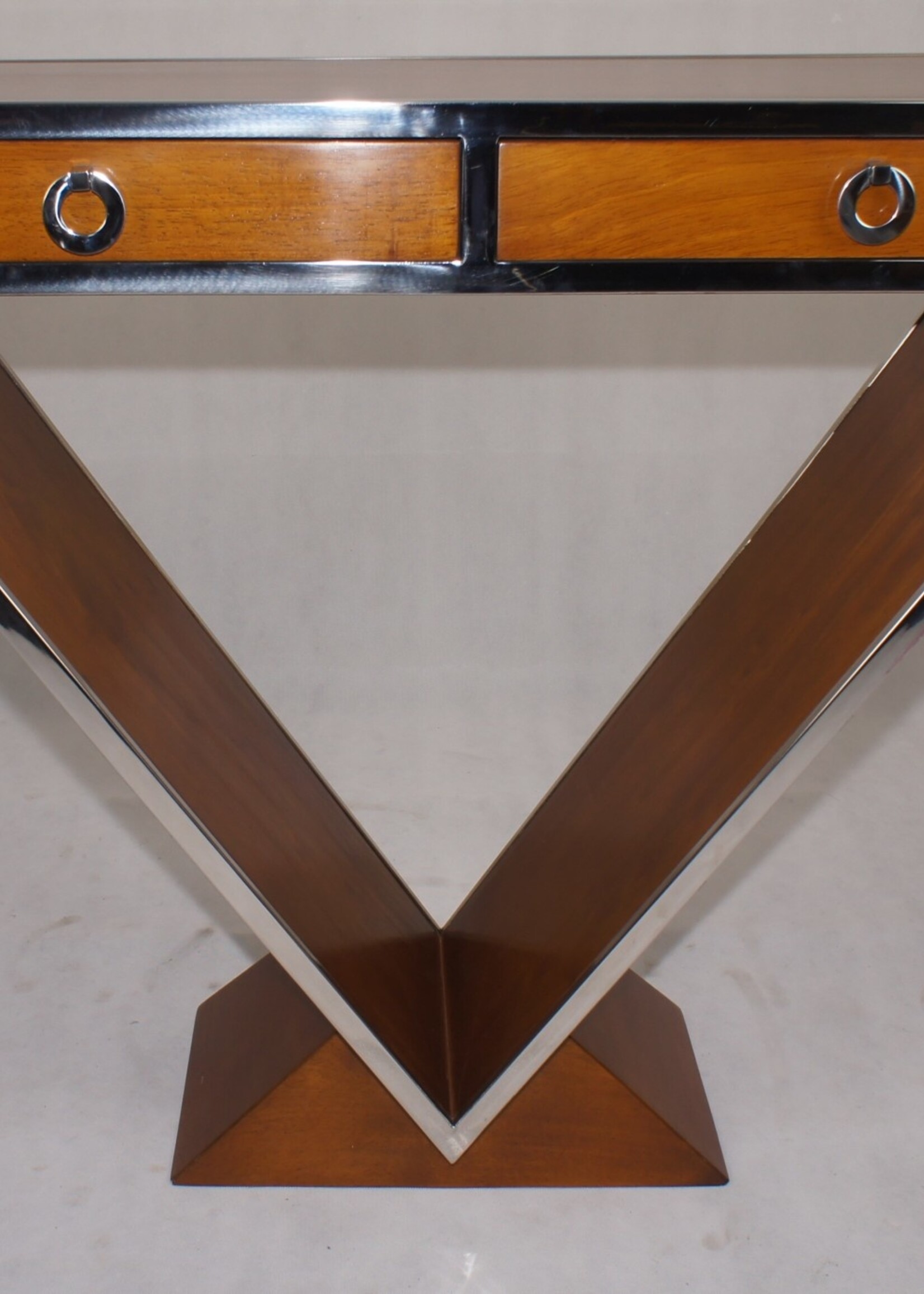 Elegant wall table with 2 drawers in wood and chrome