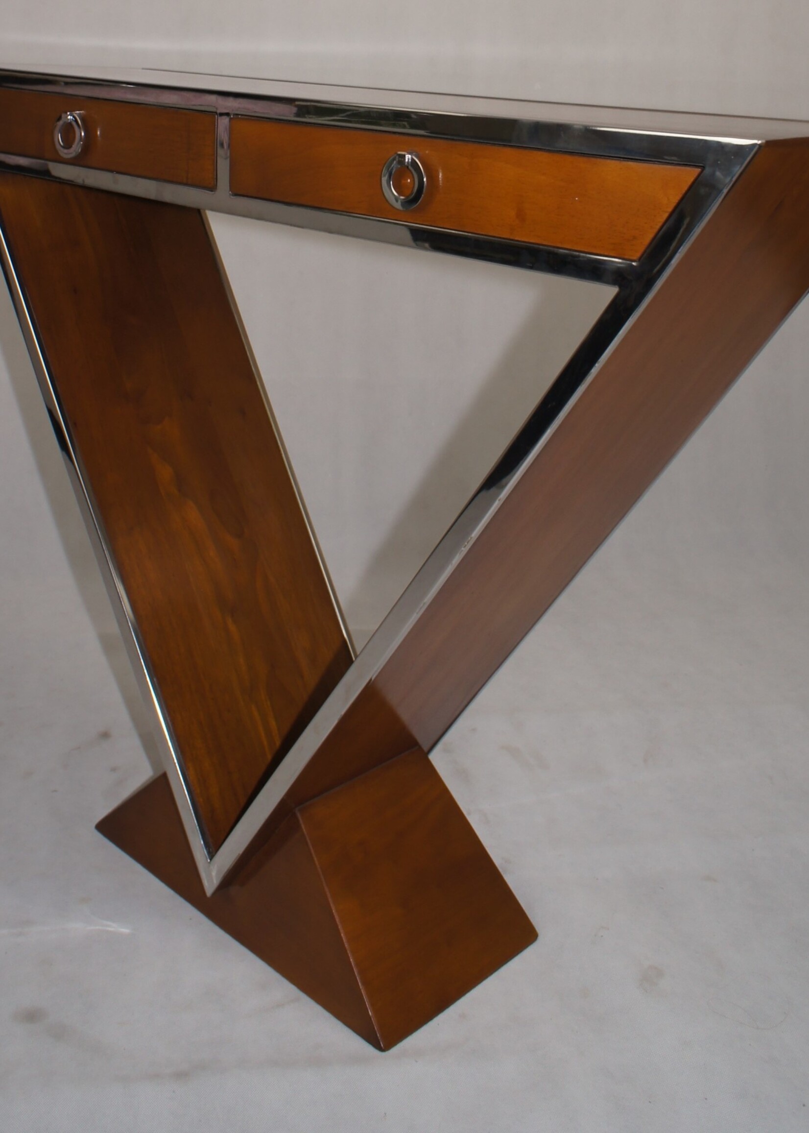 Elegant wall table with 2 drawers in wood and chrome