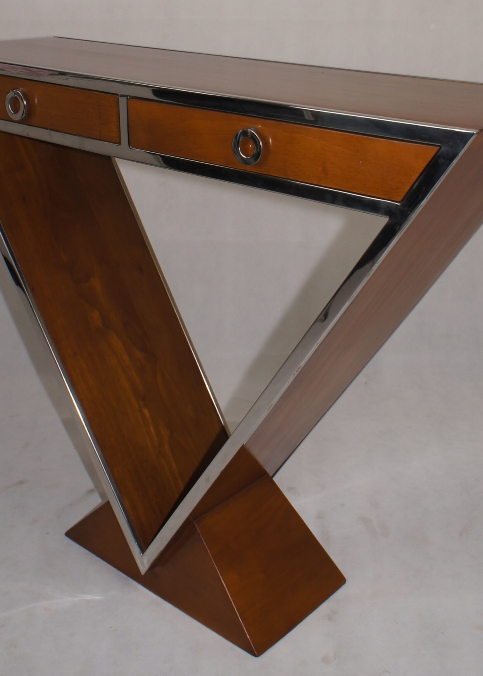 Elegant wall table with 2 drawers in wood and chrome