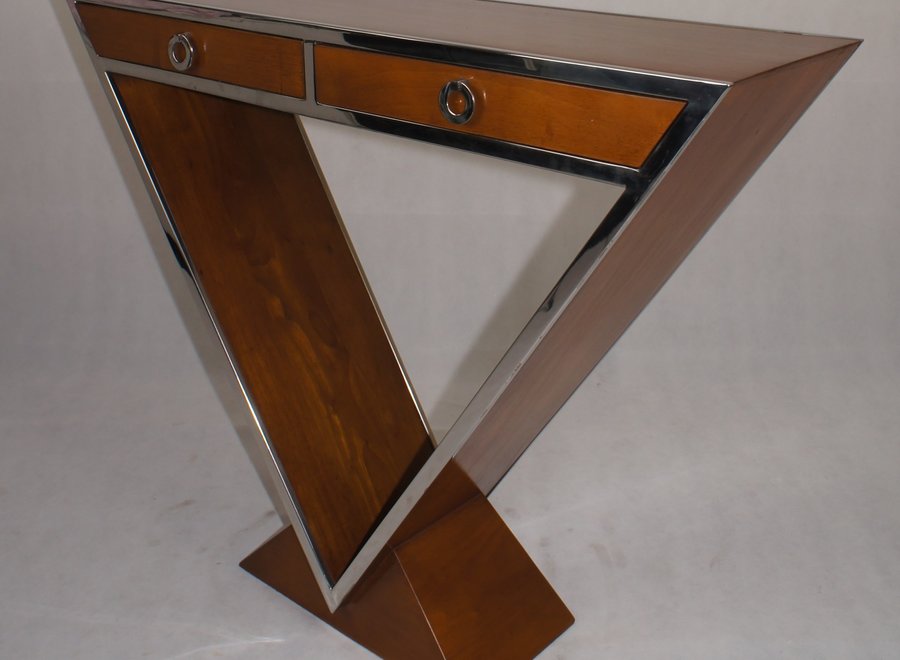 Elegant wall table with 2 drawers in wood and chrome