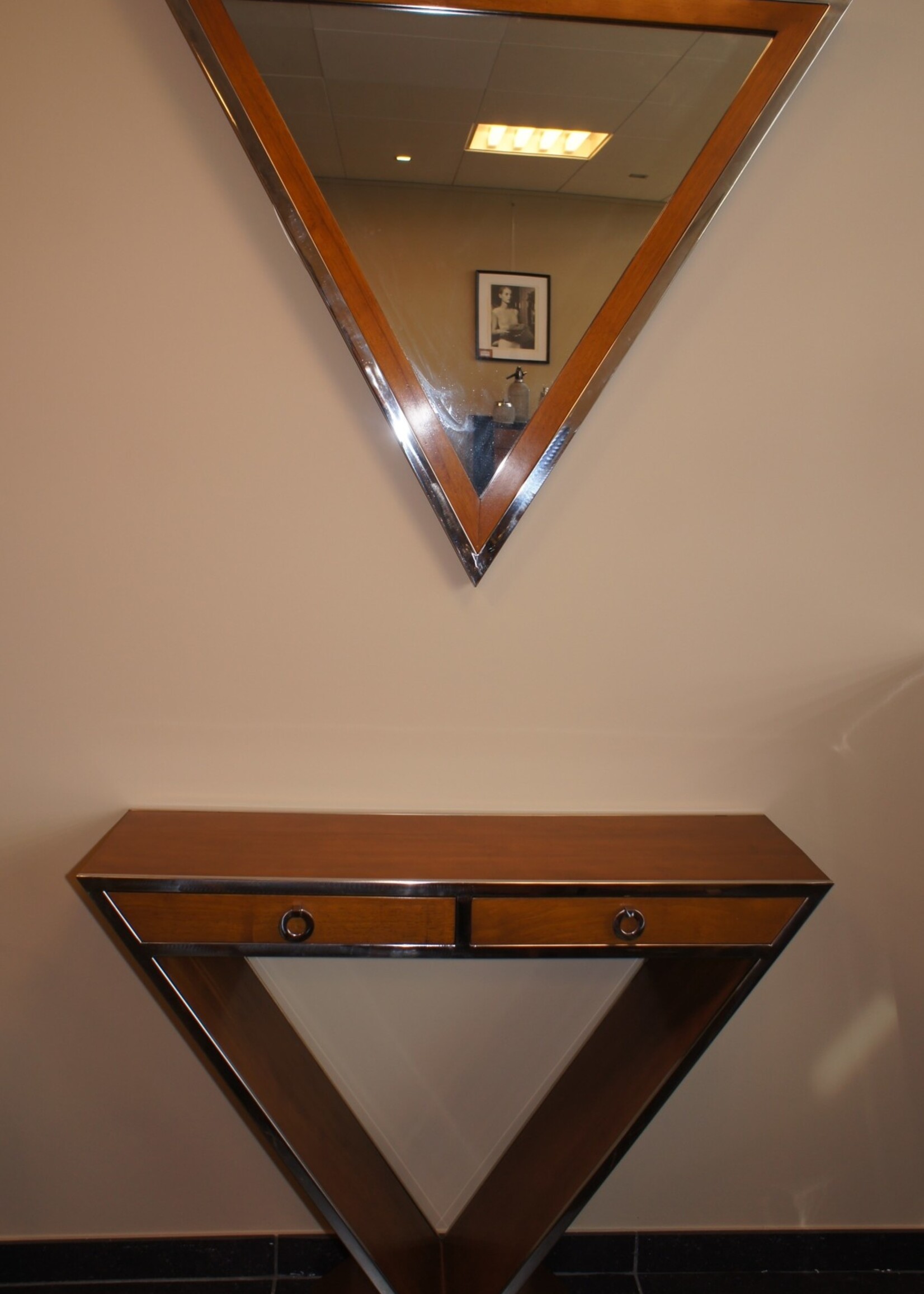 Wooden frame mirror with additional elegant chrome finish