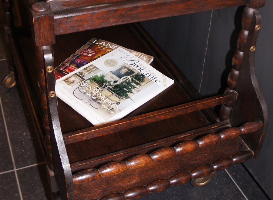 Vintage oak serving trolley with removable tray