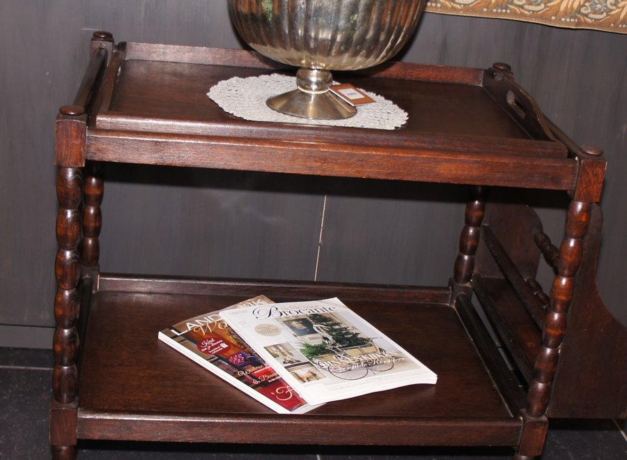 Vintage oak serving trolley with removable tray