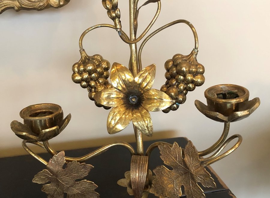 Copper church candlestick with flowers and leaves