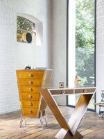 Console in art deco-stijl afgewerkt in esdoorn en chroom