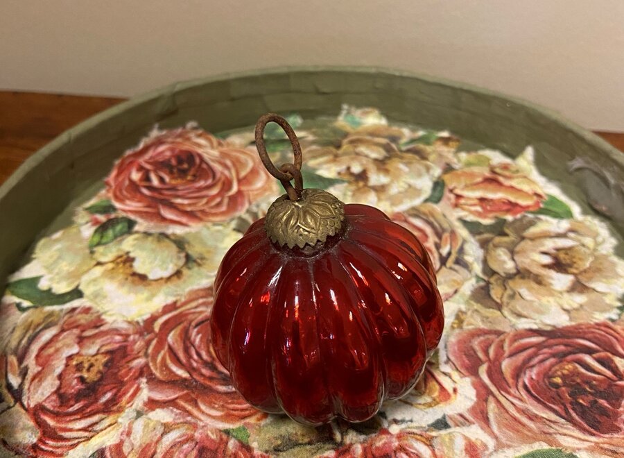 Glass red pumpkin shaped Christmas bauble
