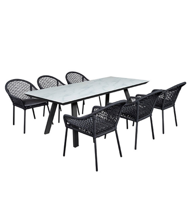 Beach7 Carrara  eettafel aluminium - glas