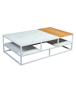 Beach7 Central koffietafel Wit|Glas|teak 140x80cm