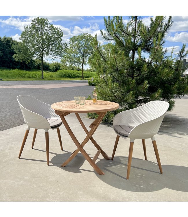 Beach7 Cozy teak tuintafel opklapbaar rond diameter 80 cm