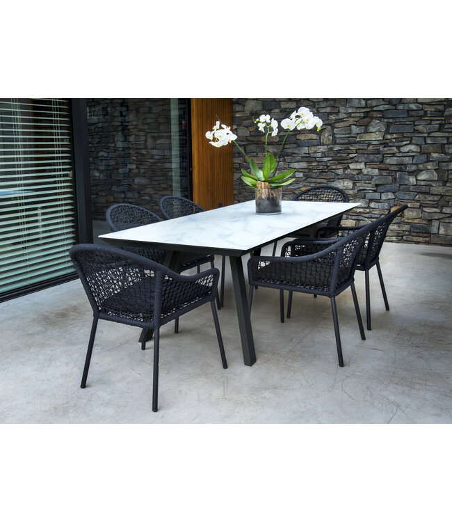 Beach7 Carrara  eettafel aluminium - glas