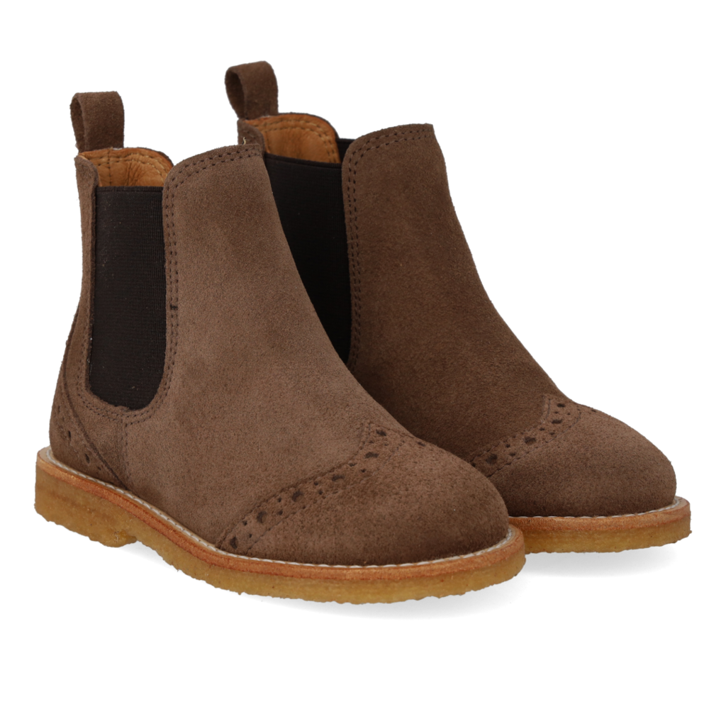 ANGULUS ANGULUS CHELSEA BOOT BROGUE PATTERN DARK TAUPE