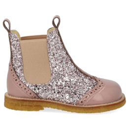 ANGULUS ANGULUS CHELSEA BOOT BROGUE PATTERN FADED ROSE BLOSSOM GLITTER