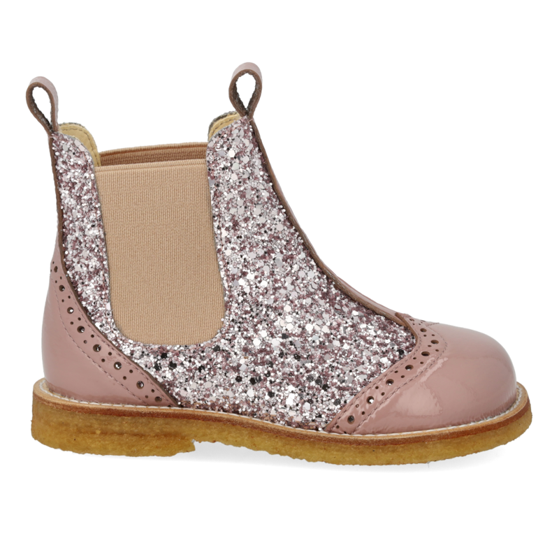 ANGULUS ANGULUS CHELSEA BOOT BROGUE PATTERN FADED ROSE BLOSSOM GLITTER