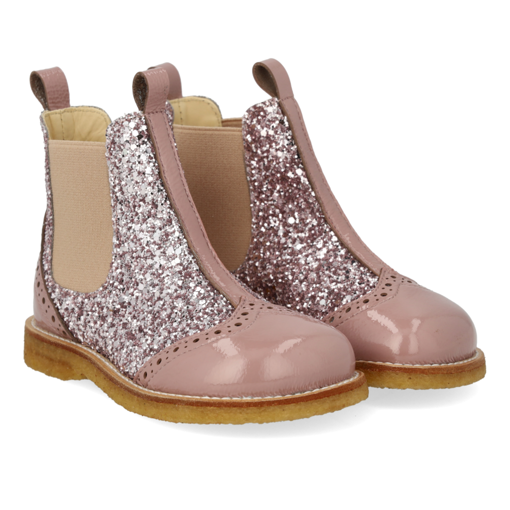 ANGULUS ANGULUS CHELSEA BOOT BROGUE PATTERN FADED ROSE BLOSSOM GLITTER