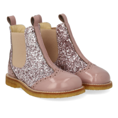ANGULUS ANGULUS CHELSEA BOOT BROGUE PATTERN FADED ROSE BLOSSOM GLITTER
