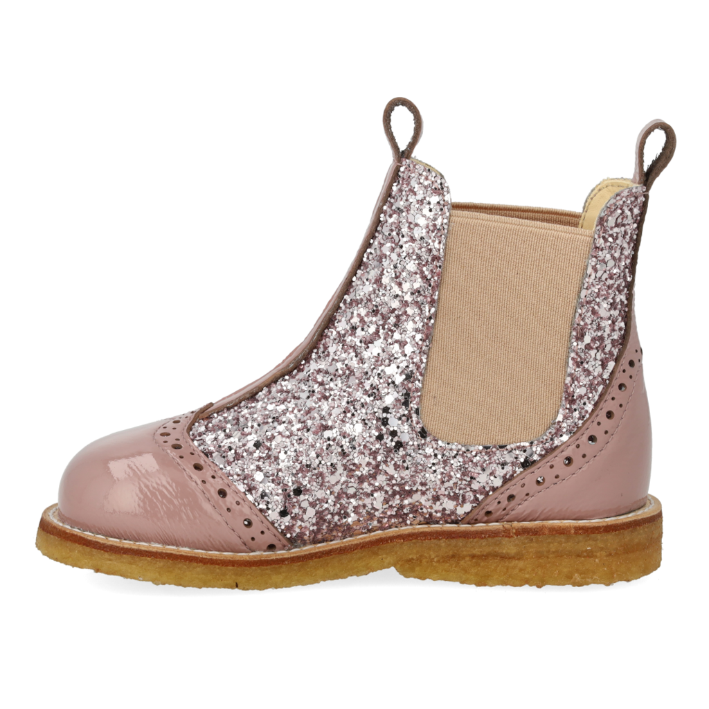 ANGULUS ANGULUS CHELSEA BOOT BROGUE PATTERN FADED ROSE BLOSSOM GLITTER