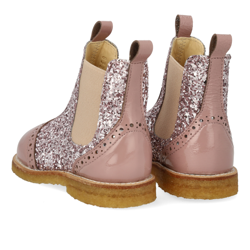 ANGULUS ANGULUS CHELSEA BOOT BROGUE PATTERN FADED ROSE BLOSSOM GLITTER