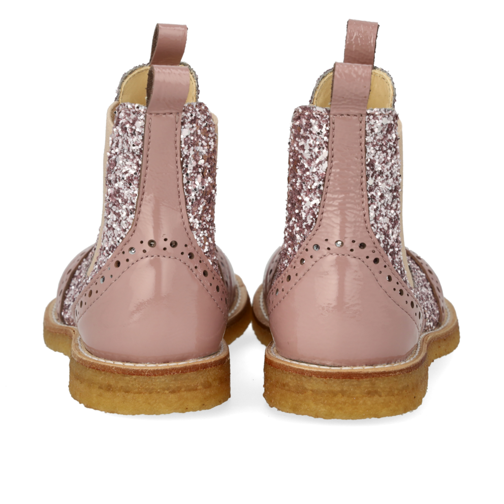 ANGULUS ANGULUS CHELSEA BOOT BROGUE PATTERN FADED ROSE BLOSSOM GLITTER