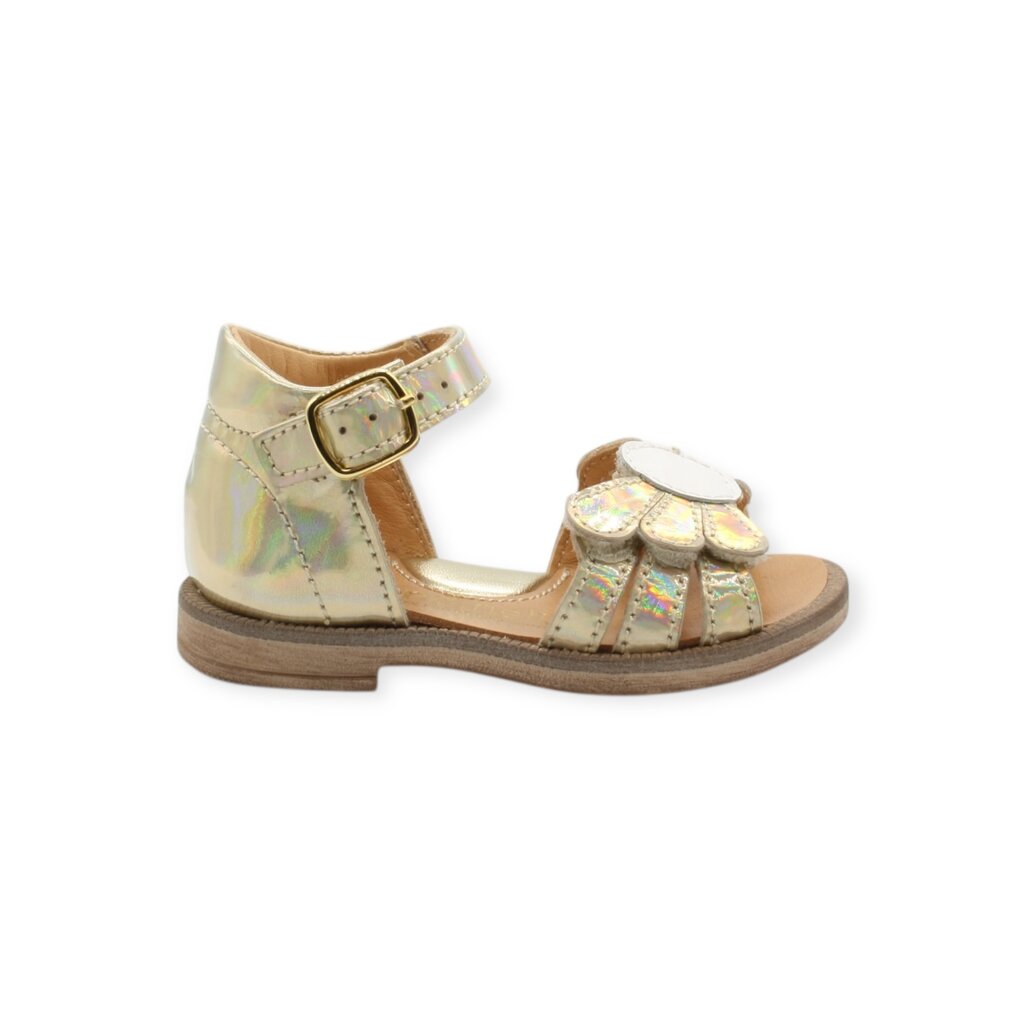 RONDINELLA RONDINELLA FIRST SANDAL VELCRO FLOWER WHITE GOLD