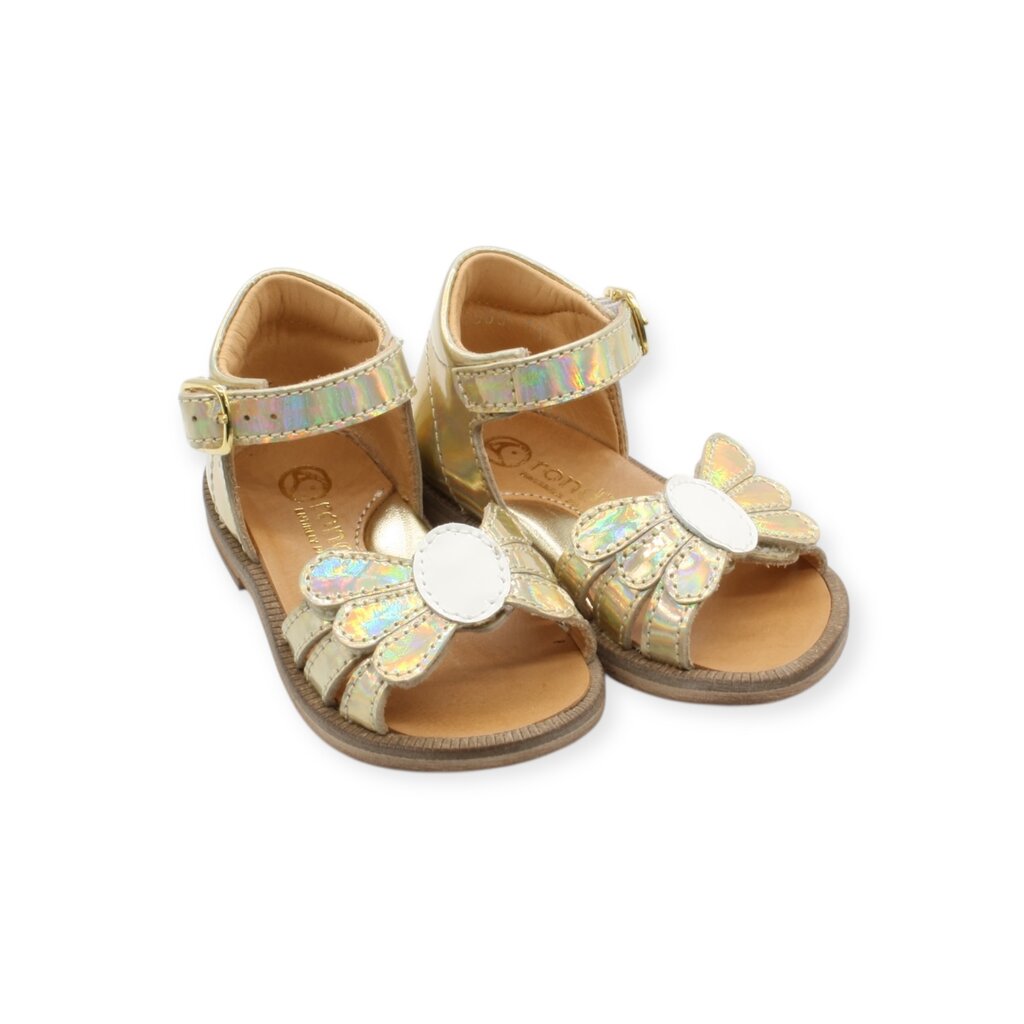 RONDINELLA RONDINELLA FIRST SANDAL VELCRO FLOWER WHITE GOLD