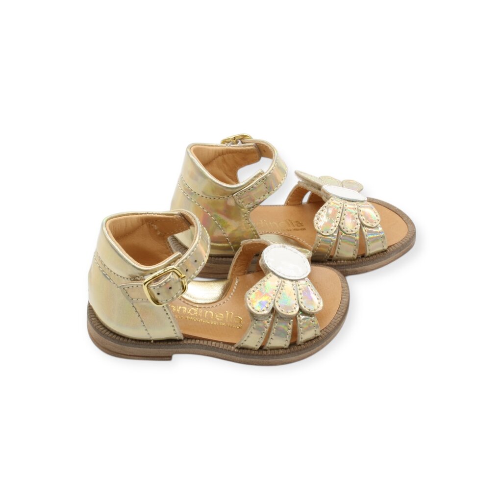 RONDINELLA RONDINELLA FIRST SANDAL VELCRO FLOWER WHITE GOLD