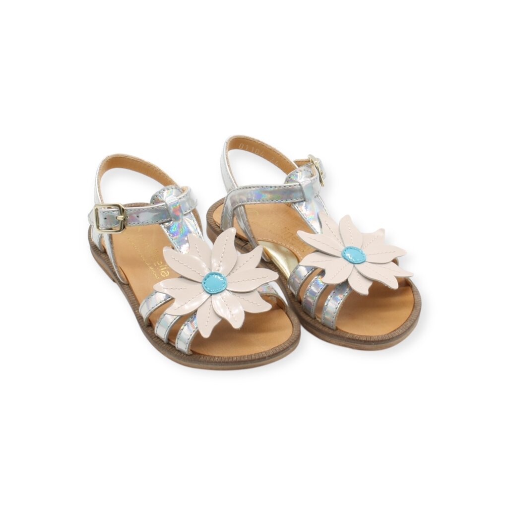 RONDINELLA RONDINELLA SANDAL BIG FLOWER SILVER ROSE