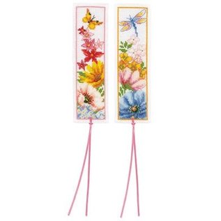 telpakket kruissteek bladwijzers kleurige bloemen
