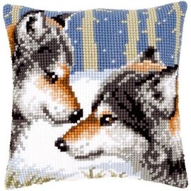 Kruissteekkussen kit 2 wolven 40x40cm