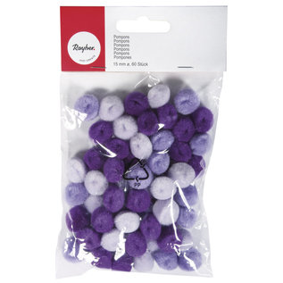 Pompons, lila assorti, 15mm, 60st.