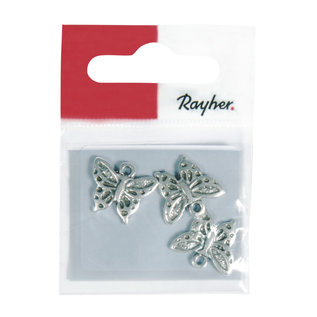 Rayher Metalen hangertje: vlinder, 16mm, oud zilver, 1mm, 3st.