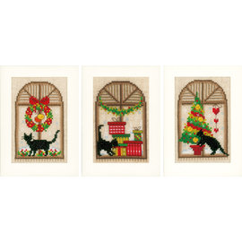 Telpakket - Wenskaart Kerstsfeer aida set van 3 - 10,5x15cm