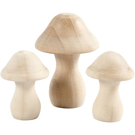 Houten Paddenstoelen, Afm. 4.5+6.5cm, 3st.