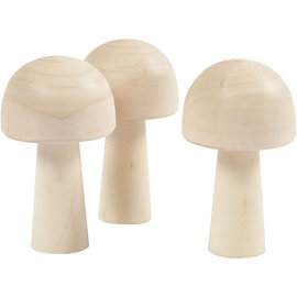 Houten Paddenstoelen, h: 2.5cm, d2.9cm, 3st.