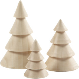 Kerstbomen van hout, h: 3,3+4,3+5,3+6,3cm