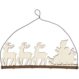 Kerstdecoratie, kerstman met rendieren h: 8cm b: 22cm