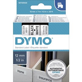 Dymo 45010 D1-Lint 12mm - 7m Zwart/Transparant