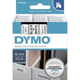 Dymo 45010 D1-Lint 12mm - 7m Zwart/Transparant