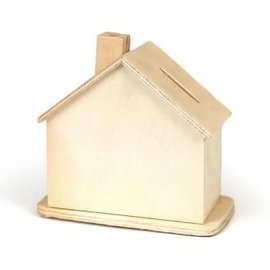 Spaarpot houten huisje 6x11x10cm