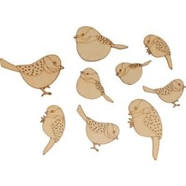 Set van 18 houten vogeltjes