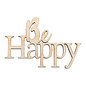 Houten minitekst "Be Happy" 4st.
