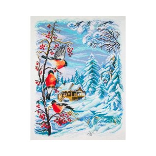 Collection d'art Bedrukt stramien "Winterlandschap met vogeltjes" 29x40cm