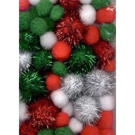 Mix PomPom Set kerstkleuren incl glitter 50 ST 2, 2.5, 3.5cm