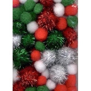 Mix PomPom Set kerstkleuren incl glitter 50 ST 2, 2.5, 3.5cm