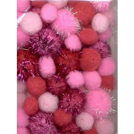 Mix PomPom Set roze incl glitter 50st.  2 cm, 2.5 cm, 3.5 cm