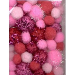 Mix PomPom Set roze incl glitter 50st.  2 cm, 2.5 cm, 3.5 cm