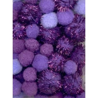 Mix Pompon Set paars incl glitter 50 ST 2 cm, 2.5 cm, 3.5 cm