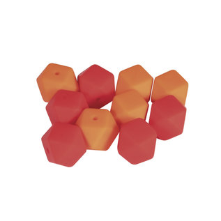 Rayher Siliconekralen hexagon rood-oranje 14mm 10st.