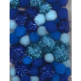 Mix PomPom Set blauw incl glitter 50 ST 2 cm, 2.5 cm, 3.5 cm