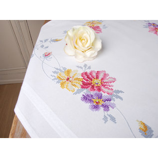 Vervaco Tafelkleed kit Kleurige bloemen ca. 80 x 80 cm