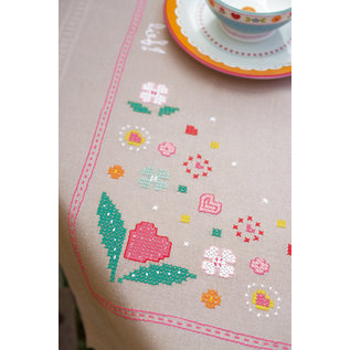 Tafelkleed kit Roze bloemen ca. 80 x 80 cm